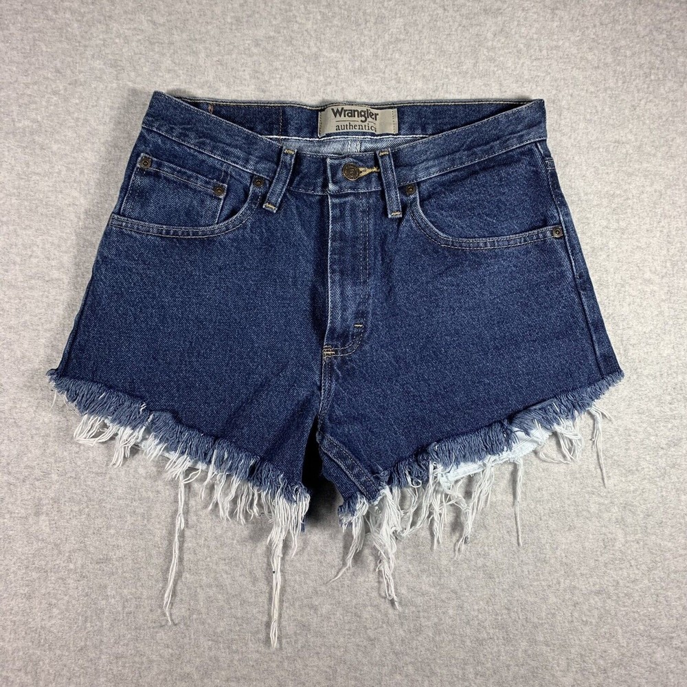 Wrangler Shorts Women's Cutoffs Blue Denim Fray High Rise Waisted Rigid Size 29